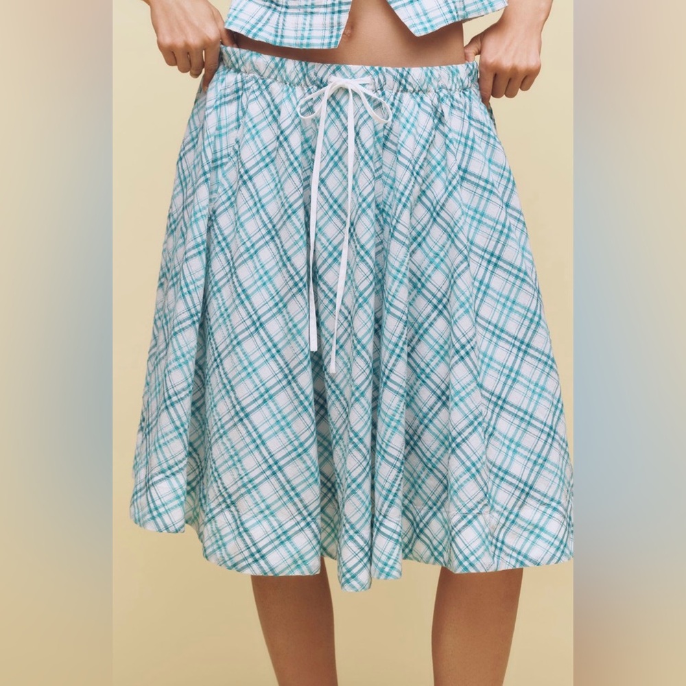 ✨ Anthropologie Drawstring A-Line Cotton Midi Skirt Sz M